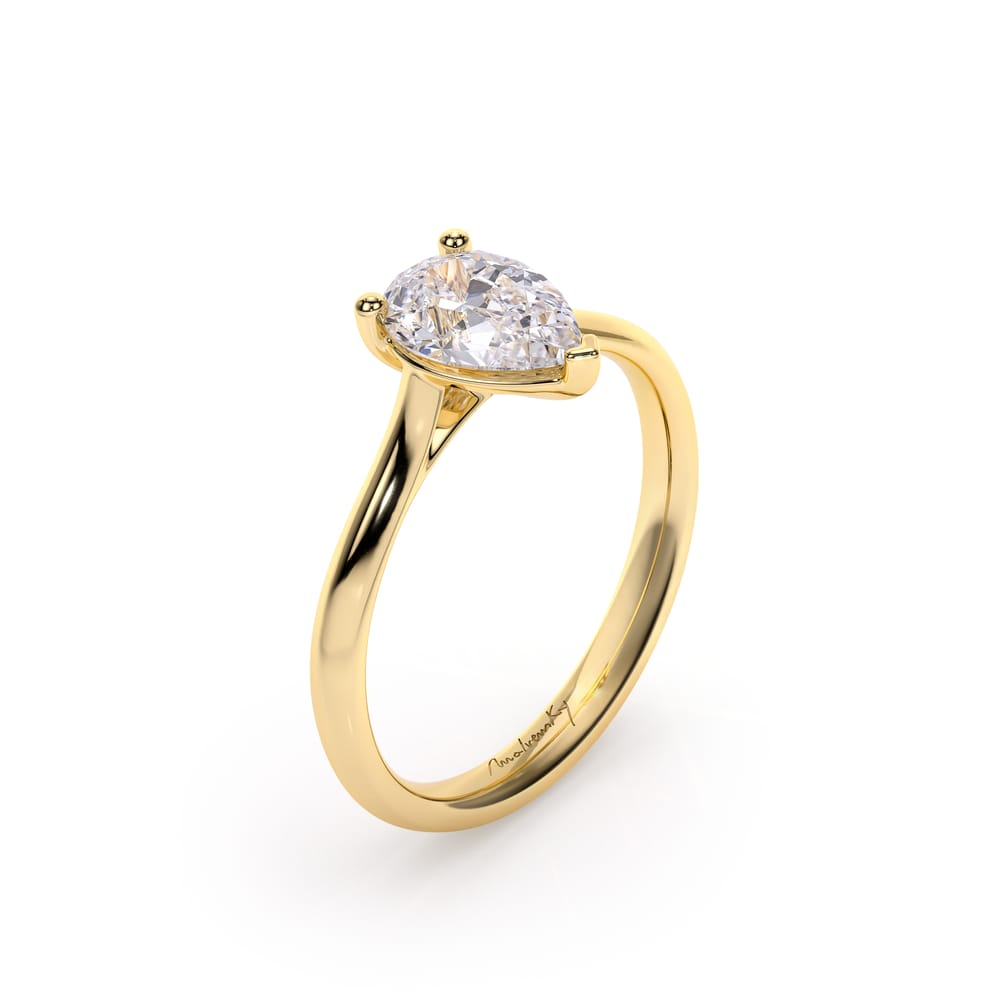 18 KT Yellow Gold Classic Engagement Ring Pear Cut LGD 1.00 CT
