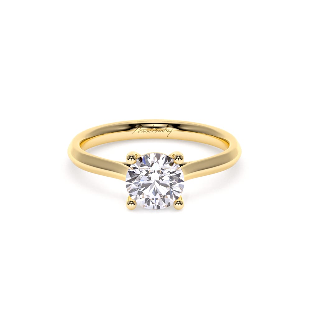 18 KT Yellow Gold Classic Engagement Ring Round Cut LGD 1.00 CT