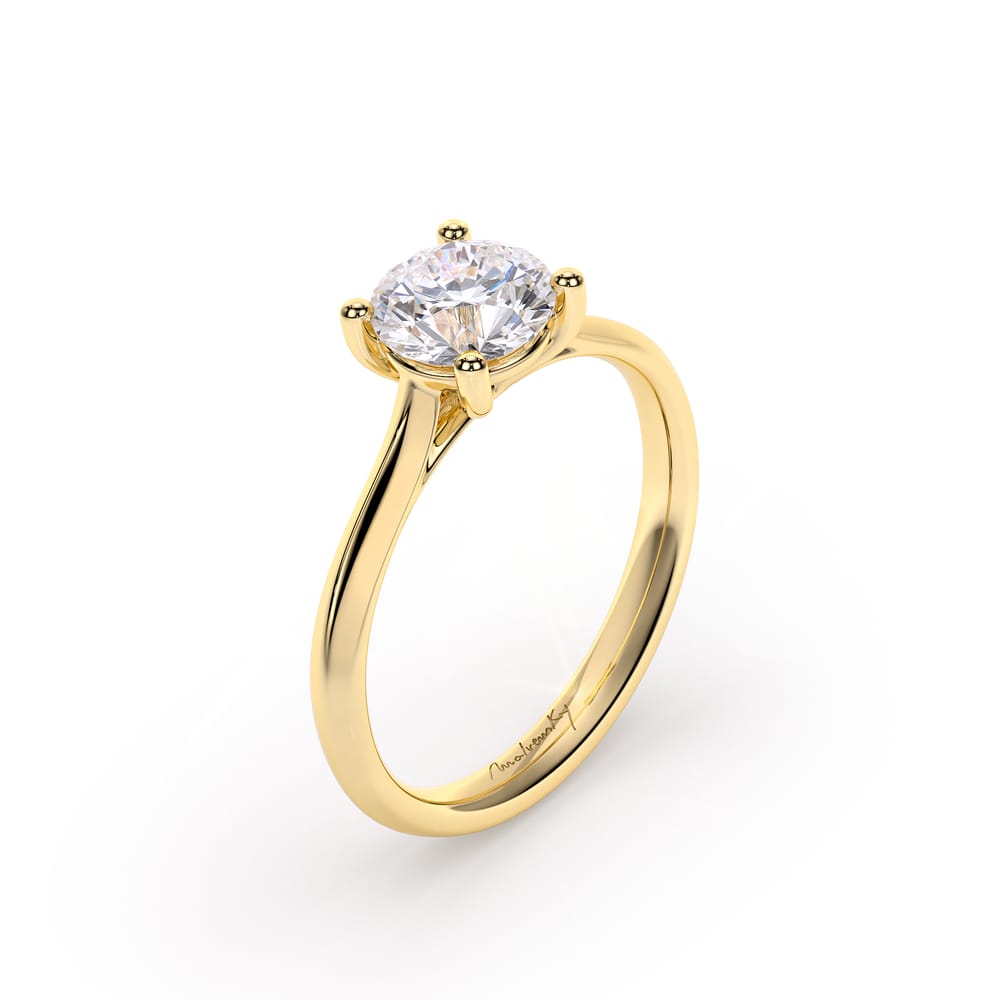 18 KT Yellow Gold Classic Engagement Ring Round Cut LGD 1.00 CT