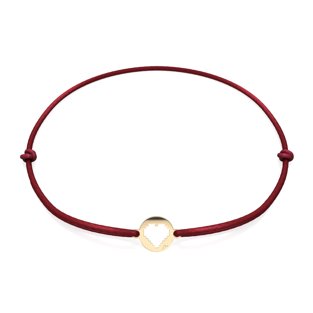 14 KT yellow gold Traditional Heart in Little Coin bracelet on string