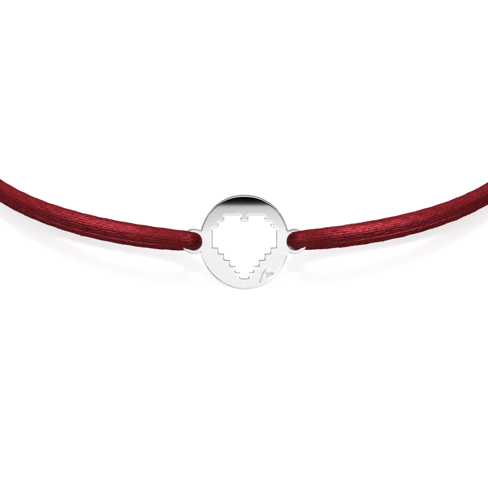 14 KT white gold Traditional Heart in Little Coin bracelet on string