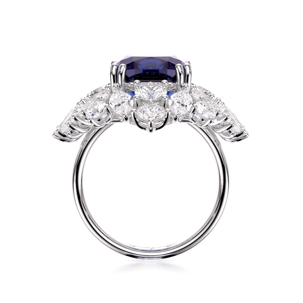 18 KT white gold ring with Sapphire 2.91 CT and Lab Grown Diamonds 4.36 CT