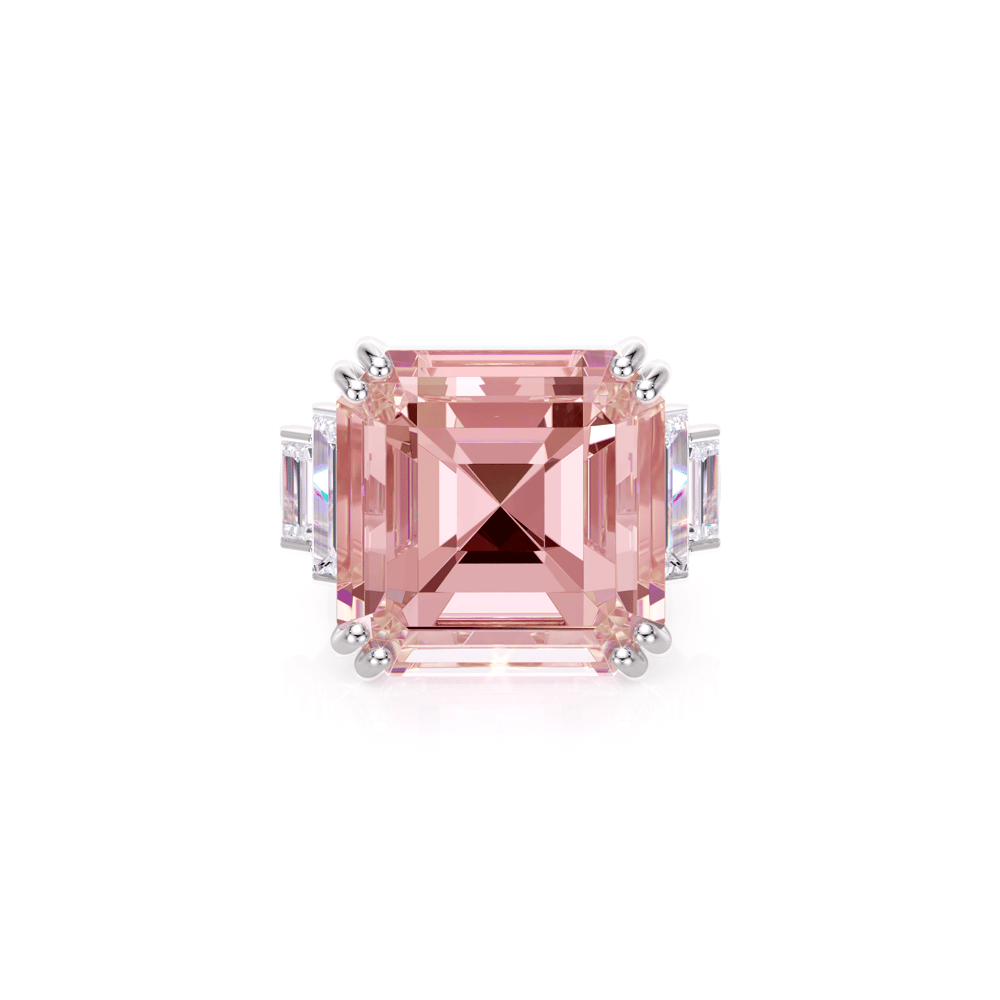 Inel din platina cu morganit si diamante de laborator, Trilogy The Grand Morganite