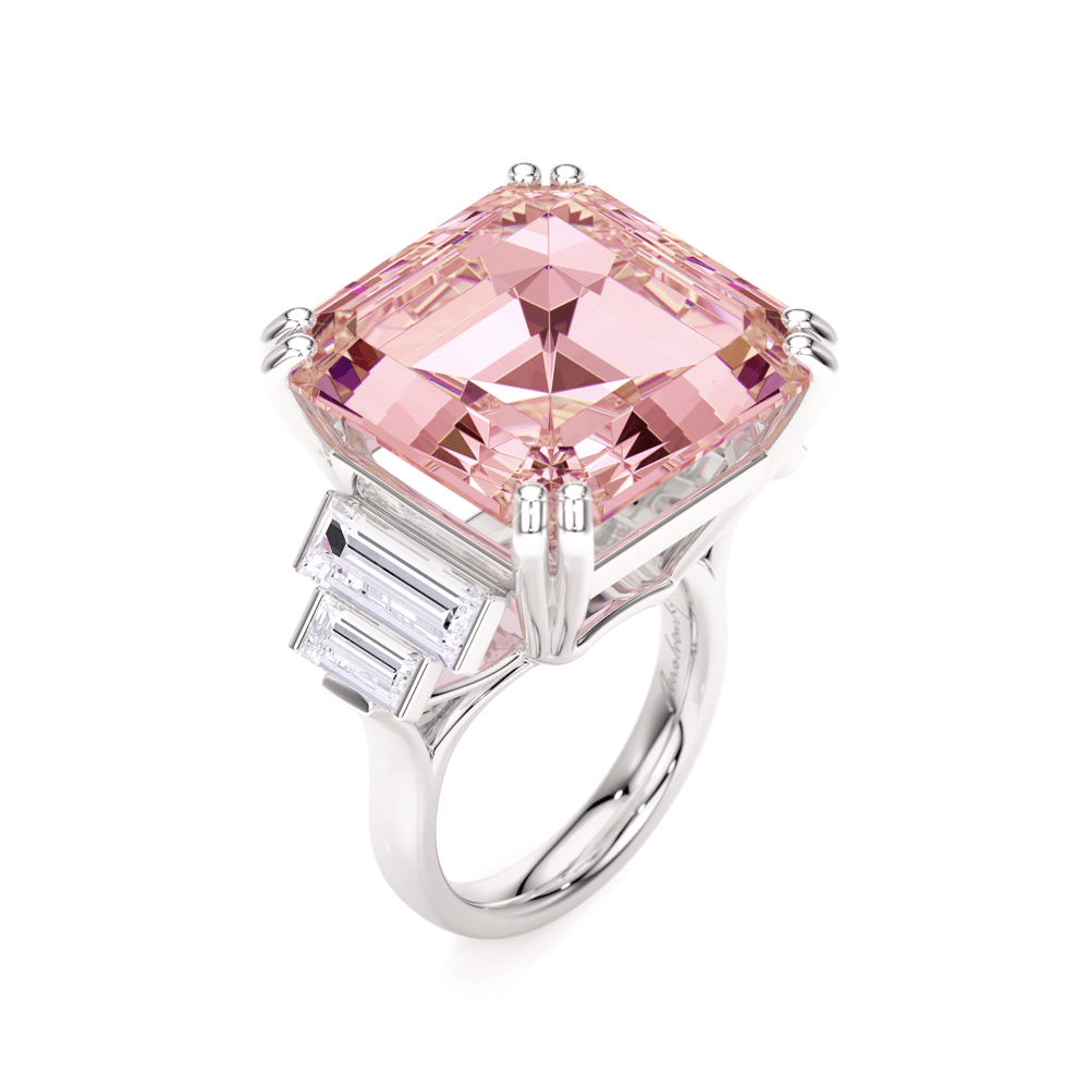 Inel din platina cu morganit si diamante de laborator, Trilogy The Grand Morganite