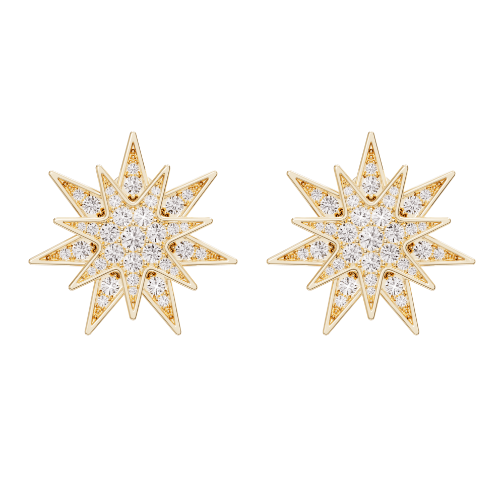 Cercei Venus pavati cu diamante de laborator, din aur galben de 18 KT