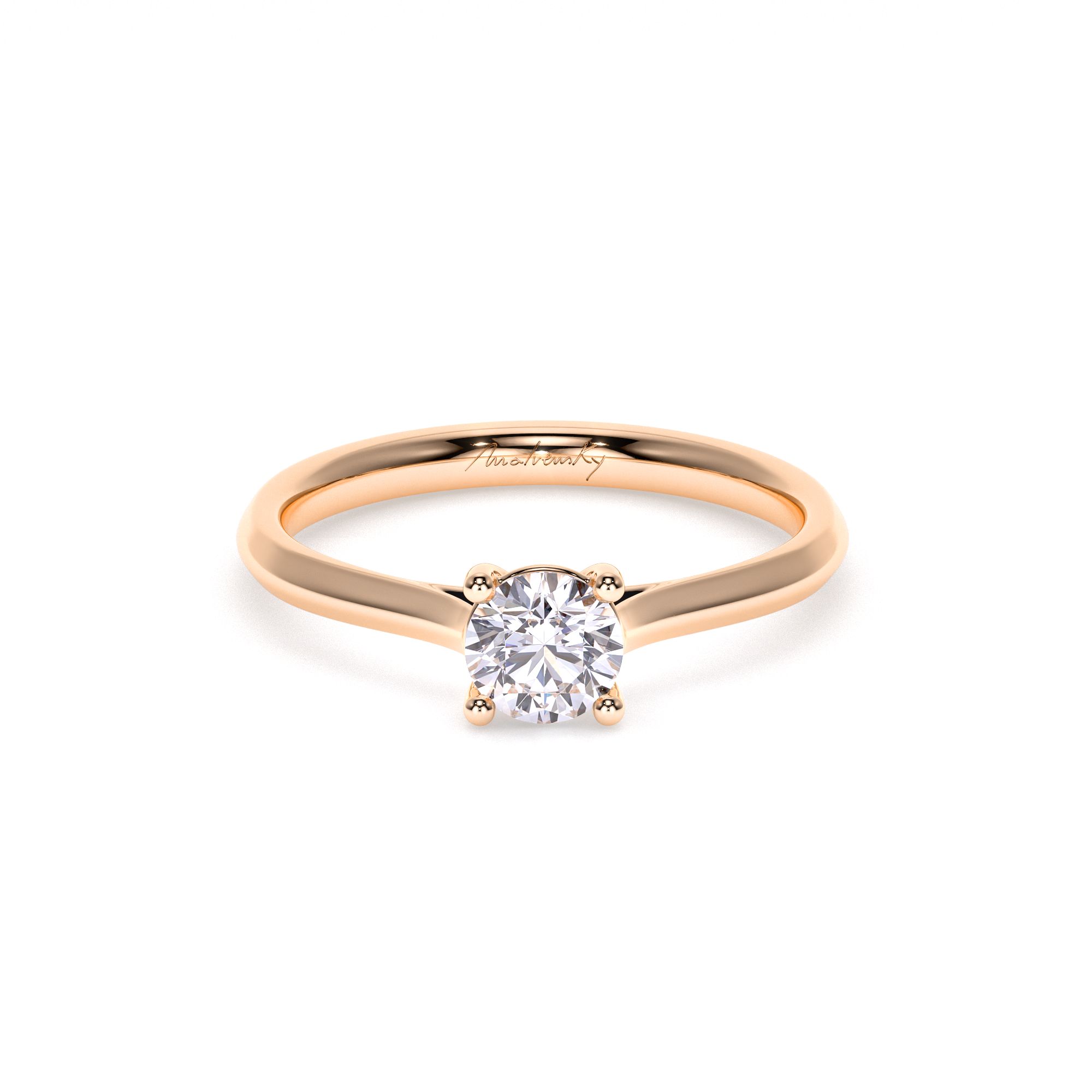 Inel de Logodna Classic Aur Roz 18 KT Round Cut LGD 0.50 CT - Malvensky