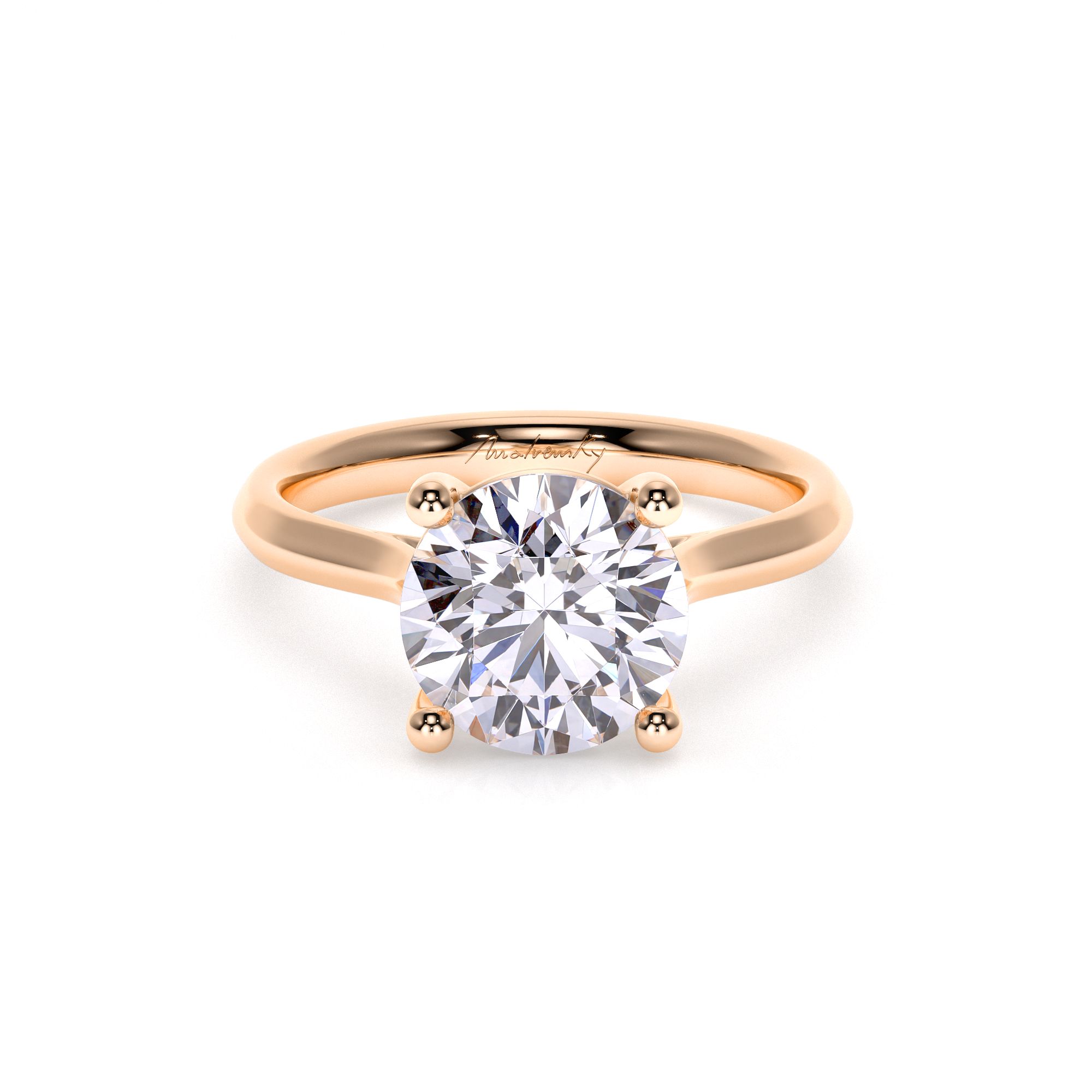 Inel de Logodna Classic Aur Roz 18 KT Round Cut LGD 3.00 CT - Malvensky
