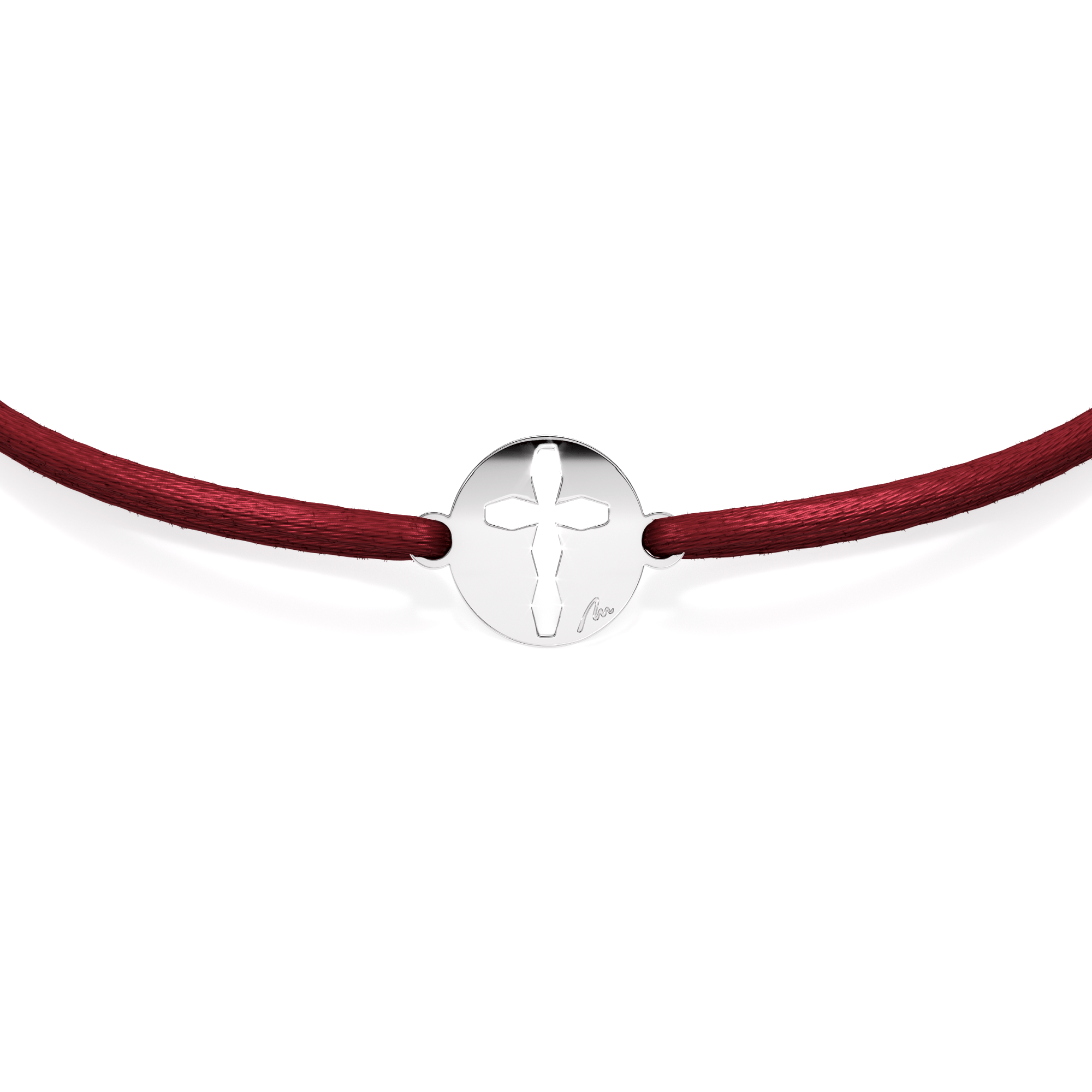 14 KT white gold Infinity Cross in Little Coin bracelet on string 
