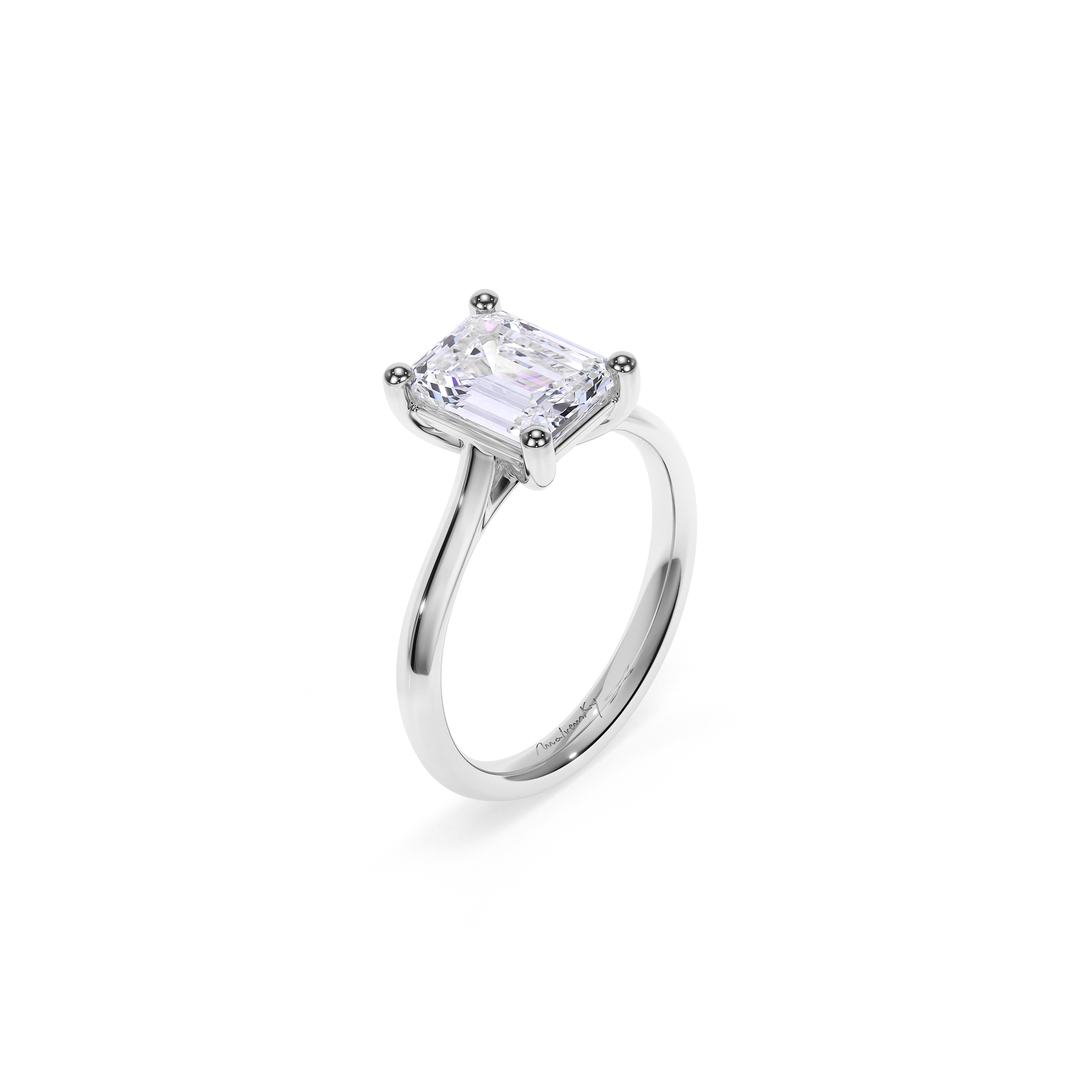 Inel de Logodna Classic Aur Alb 18 KT Emerald Cut LGD 2.00 CT