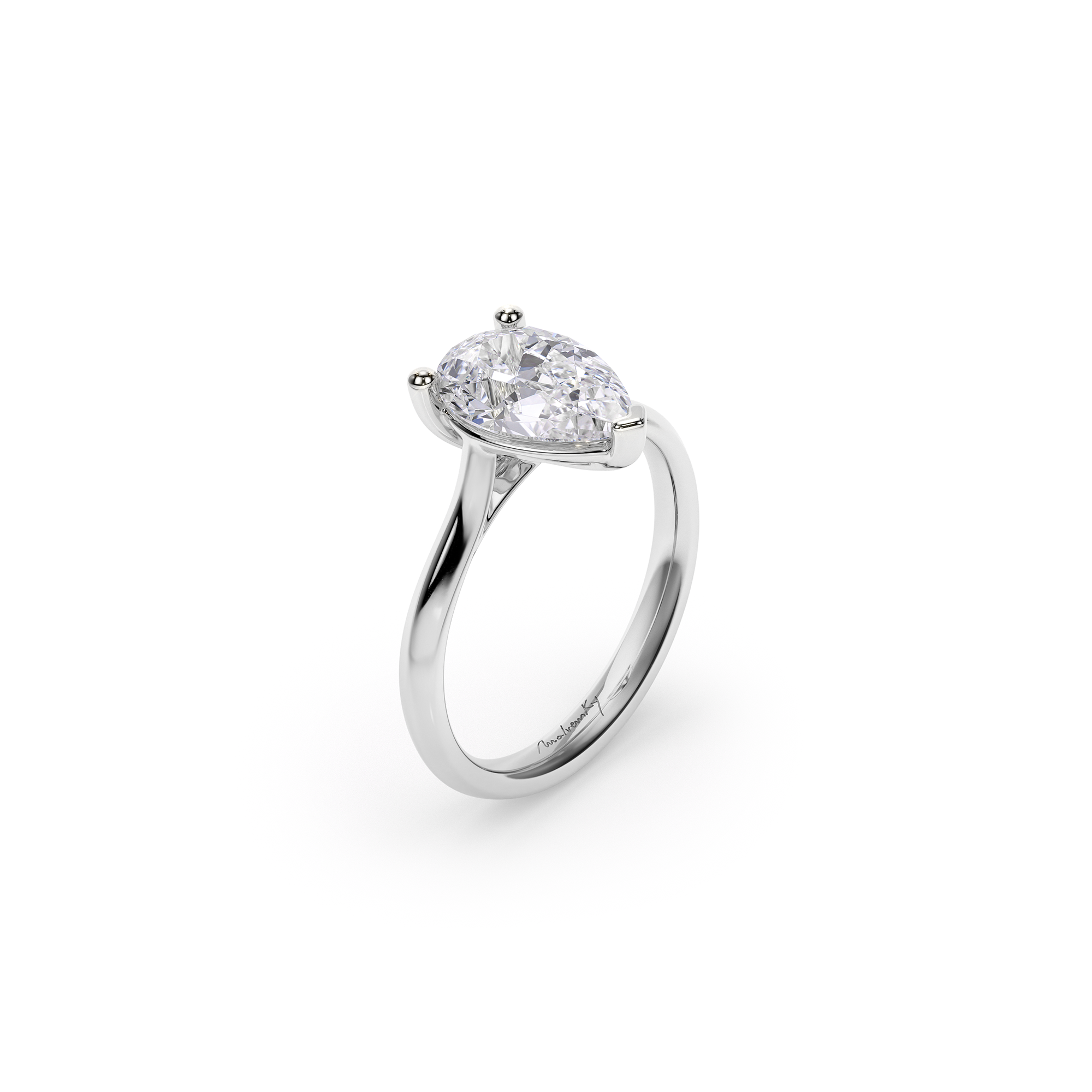 Inel de Logodna Classic Aur Alb 18 KT Pear Cut LGD 3.07 CT FVS1