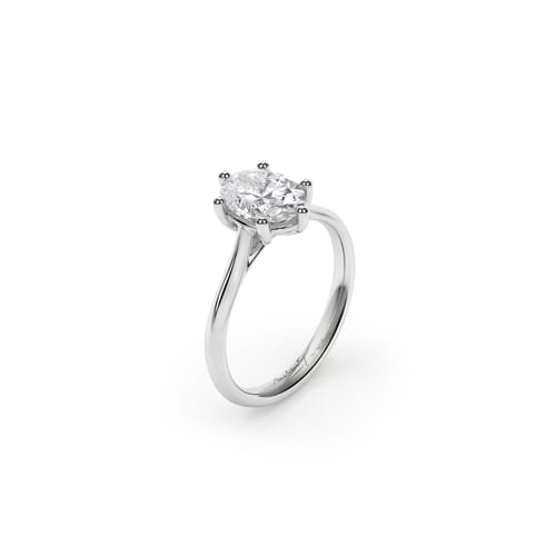 18 KT White Gold Classic Engagement Ring Oval Cut Lab Grown 1.39 CT