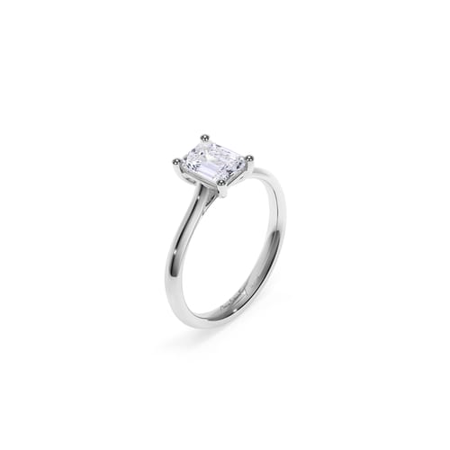 14 k White Gold Classic Engagement Ring Emerald Cut LGD 1.00 CT