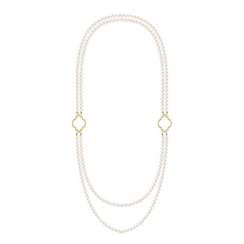 Colier dublu Amina cu perle de 6 mm, din aur galben 14 KT