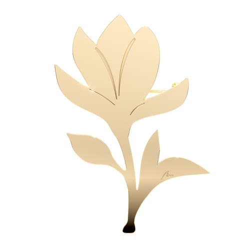 Brosa Magnolia, din alama placata cu aur galben