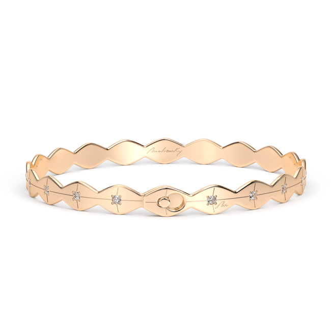 Bratara fixa din aur roz 14 KT cu diamante albe, Infinity