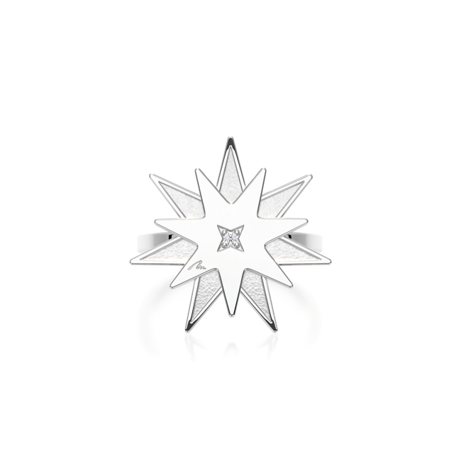 Inel Luceafar, cu diamant alb, din aur alb 14 KT