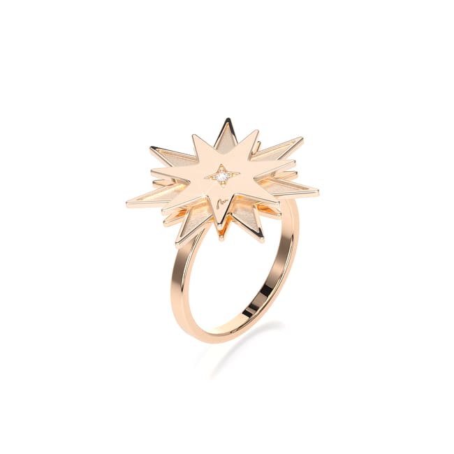 Inel Luceafar, cu diamant alb, din aur roz 14 KT
