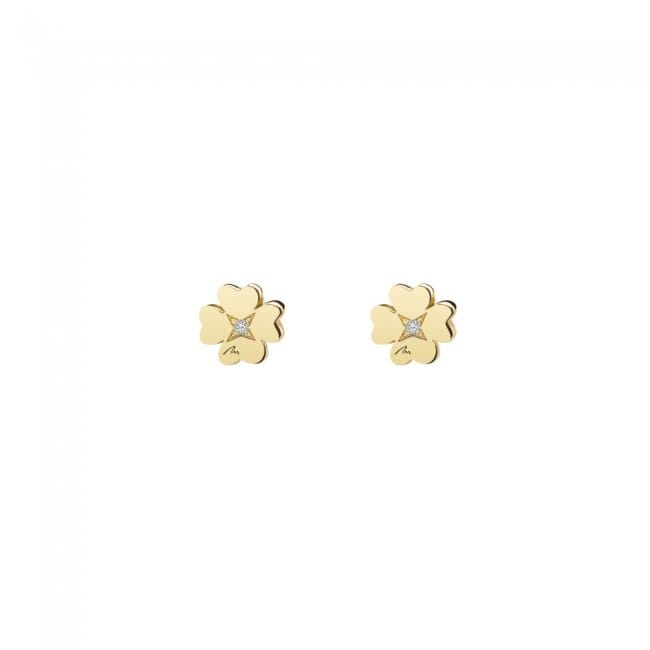 14 KT yellow gold Classic Clover stud earrings for babies and children, with white diamonds