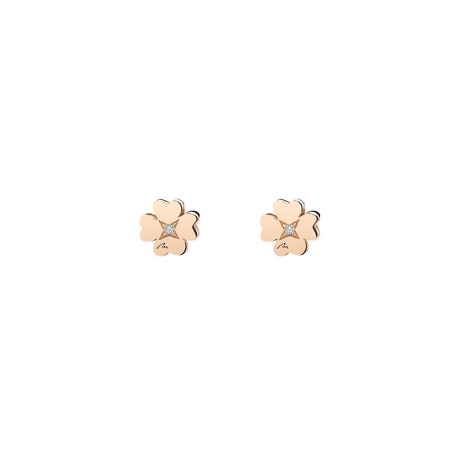 14 KT rose gold Classic Clover stud earrings for babies and children, with white diamonds