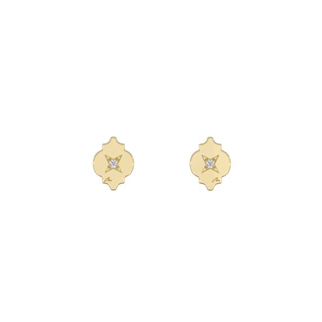 14 KT yellow gold Asha earrings with white diamonds