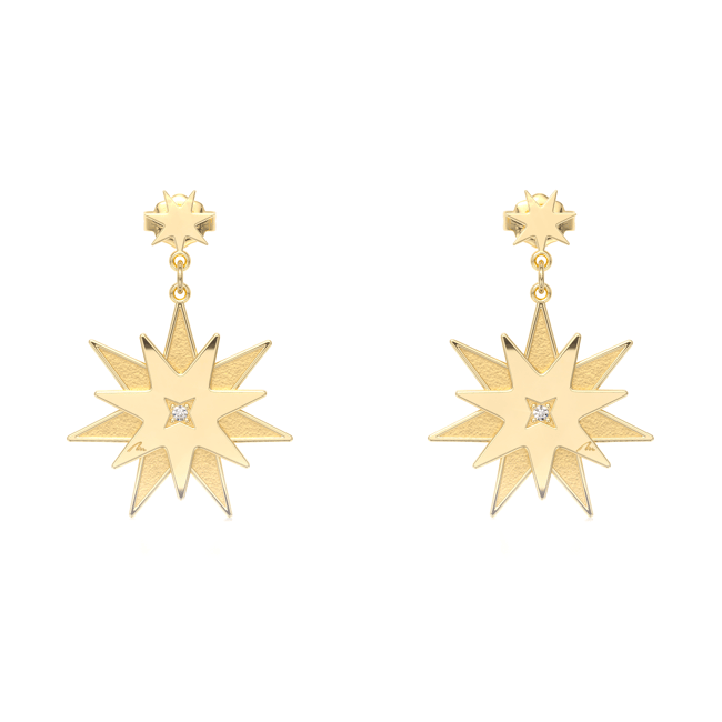 14 KT yellow gold Venus earrings with white and black diamonds