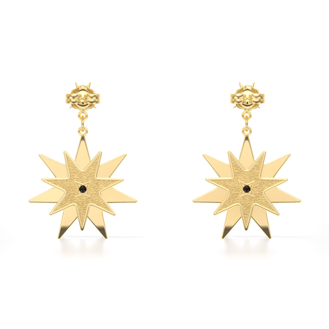 14 KT yellow gold Venus earrings with white and black diamonds