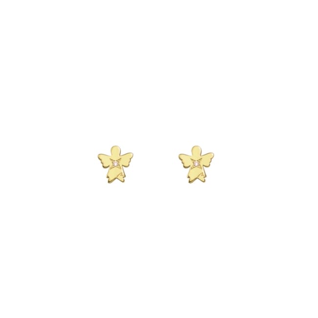 14 KT yellow gold Classic Angel stud earrings for babies and children, with white diamonds