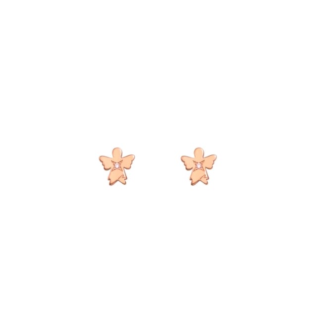 14 KT rose gold Classic Angel stud earrings for babies and children, with white diamonds