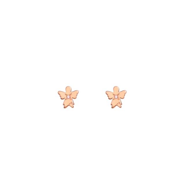 14 KT rose gold Classic Angel stud earrings for babies and children, with white diamonds