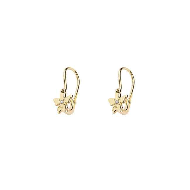 14 KT yellow gold Baby Angel hoop earrings with white diamonds