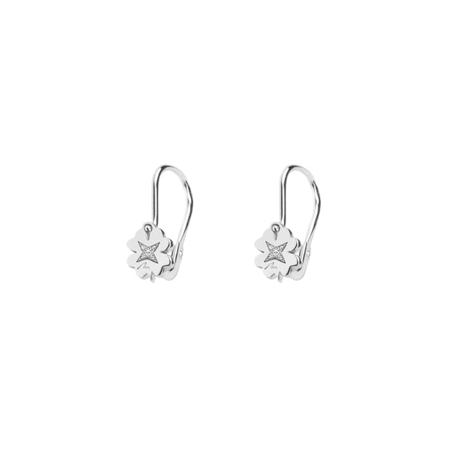 Cercei Baby Trifoi, cu tortite, cu diamante albe, din aur alb 14 KT