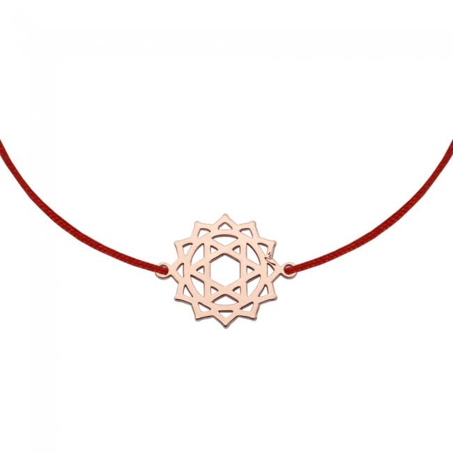 Bratara pe snur Chakra Inimii Anahata, din aur roz 14 KT