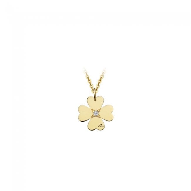 14 KT yellow gold Clover pendant with white diamond
