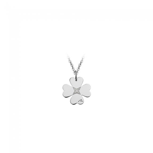 14 KT white gold Clover pendant with white diamond