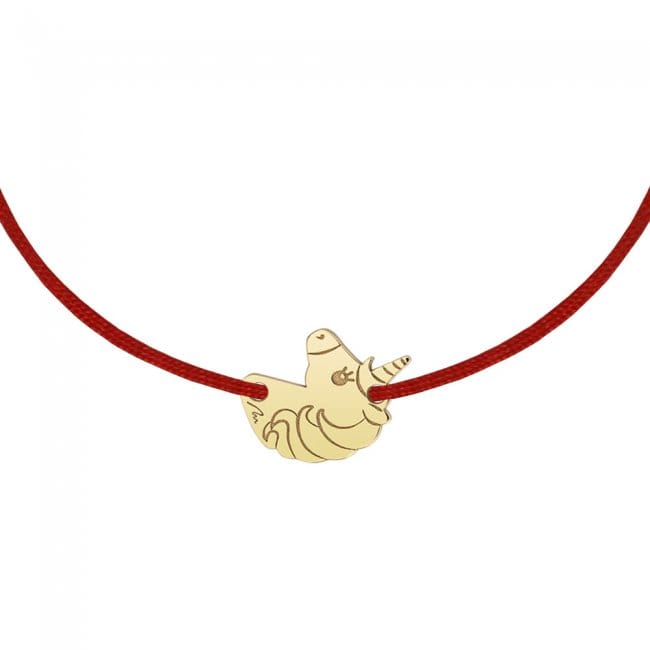 14 KT yellow gold Unicorn bracelet on string