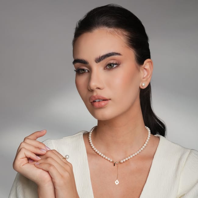 Colier cu perle de 6 mm din aur galben 14 KT, Selma