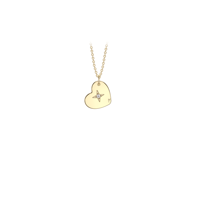 14 KT yellow gold Heart S pendant with white diamond