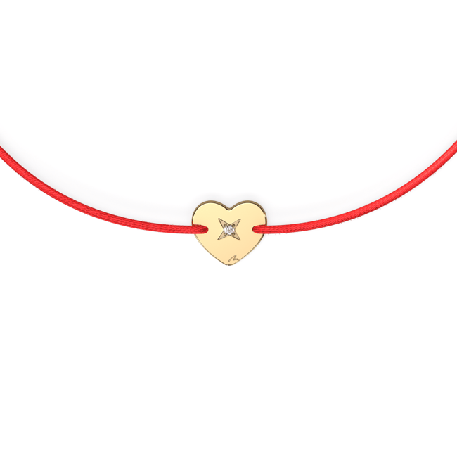 Bratara pe snur Inima, cu diamant alb, din aur galben 14 KT