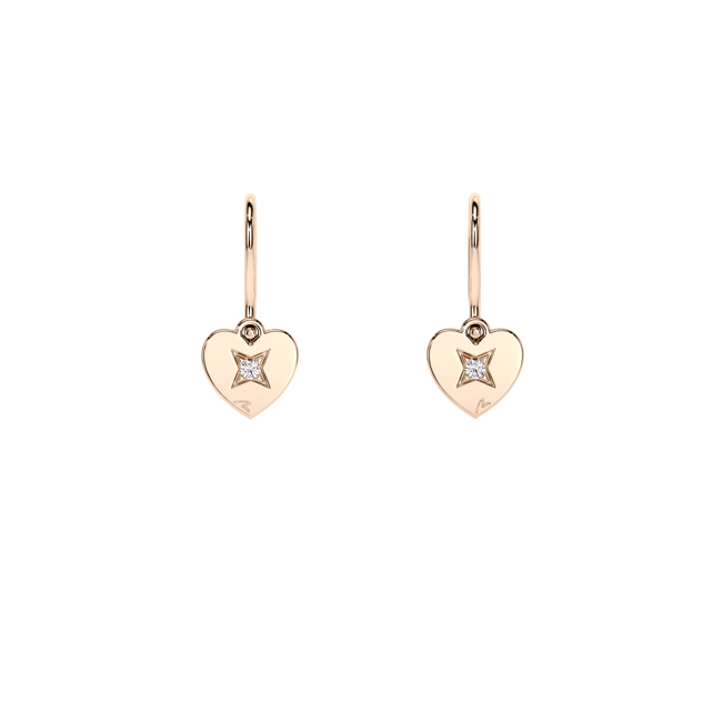 Cercei Baby Inima, cu tortite, cu diamante albe, din aur roz 14 KT
