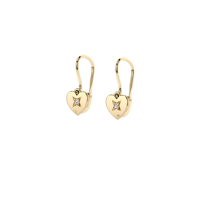 Cercei Baby Inima, cu tortite, cu diamante albe, din aur galben 14 KT
