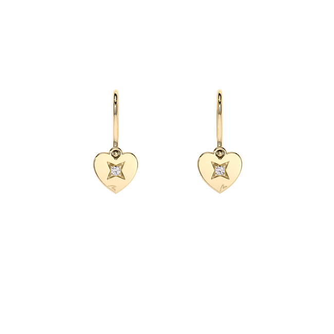 Cercei Baby Inima, cu tortite, cu diamante albe, din aur galben 14 KT