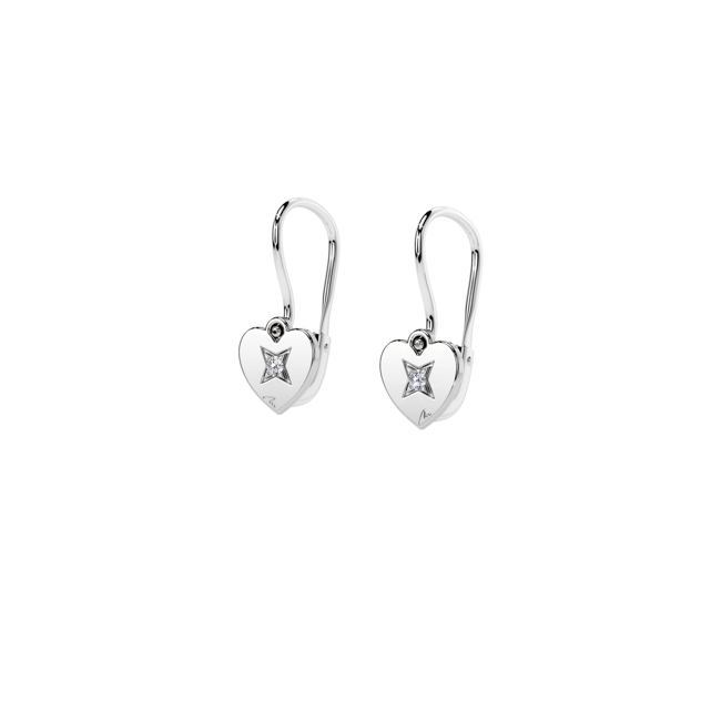 Cercei Baby Inima, cu tortite, cu diamante albe, din aur alb 14 KT