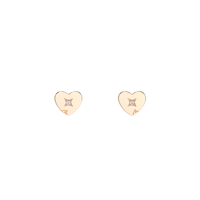 14 KT rose gold Heart S stud earrings with white diamonds