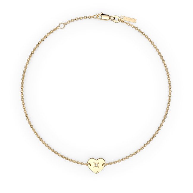 14 KT yellow gold Heart chain bracelet with white diamond