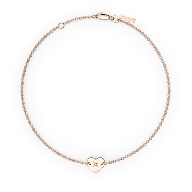 Bratara lant cu pandantiv Inima, cu diamant alb, din aur roz 14 KT