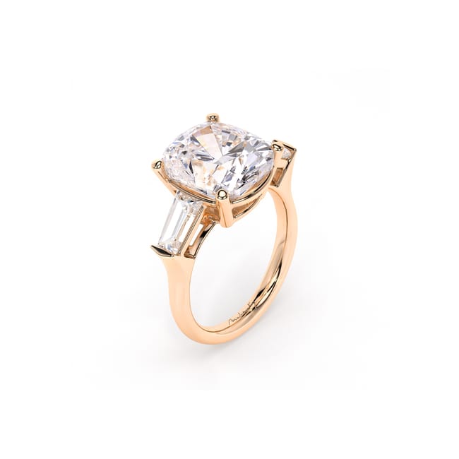 18 KT Rose Gold Trilogy Engagement Ring Cushion Cut 5.00 CT
