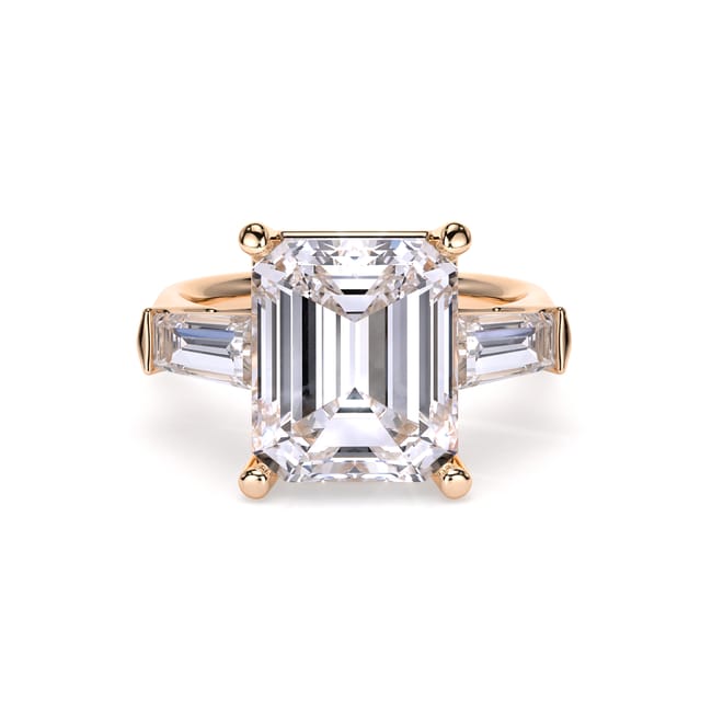 Inel de Logodna Trilogy Aur Roz 18 KT Emerald Cut 5.00 CT