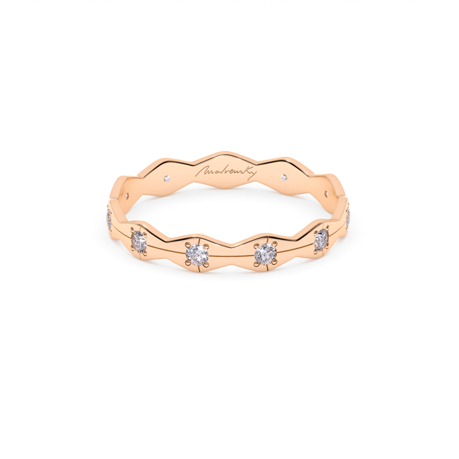 Inel Infinity, subtire, cu diamante albe, din aur roz 14 KT