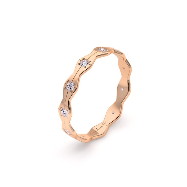 Inel Infinity, subtire, cu diamante albe, din aur roz 14 KT
