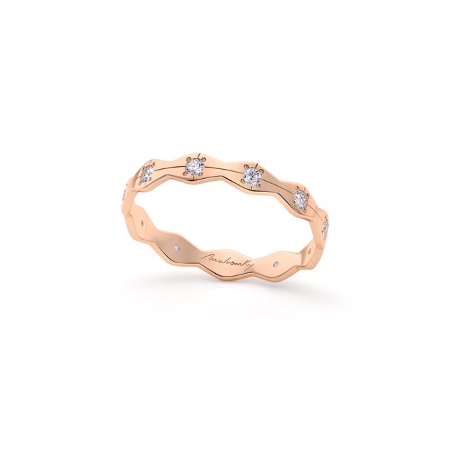 Inel Infinity, subtire, cu diamante albe, din aur roz 14 KT